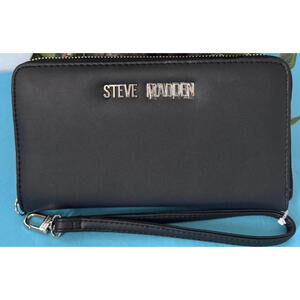 Steve Madden Black Zip-Around Wallet with Wrist Strap NEW